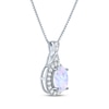 Thumbnail Image 2 of Oval-Cut Lab-Created Opal & White Lab-Created Sapphire Halo Necklace Sterling Silver 18"