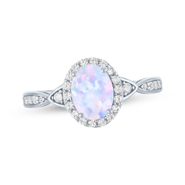 Oval-Cut Lab-Created Opal & White Lab-Created Sapphire Halo Ring Sterling Silver