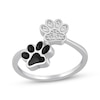 Thumbnail Image 1 of Black Onyx & White Lab-Created Sapphire Paw Print Bypass Ring Sterling Silver