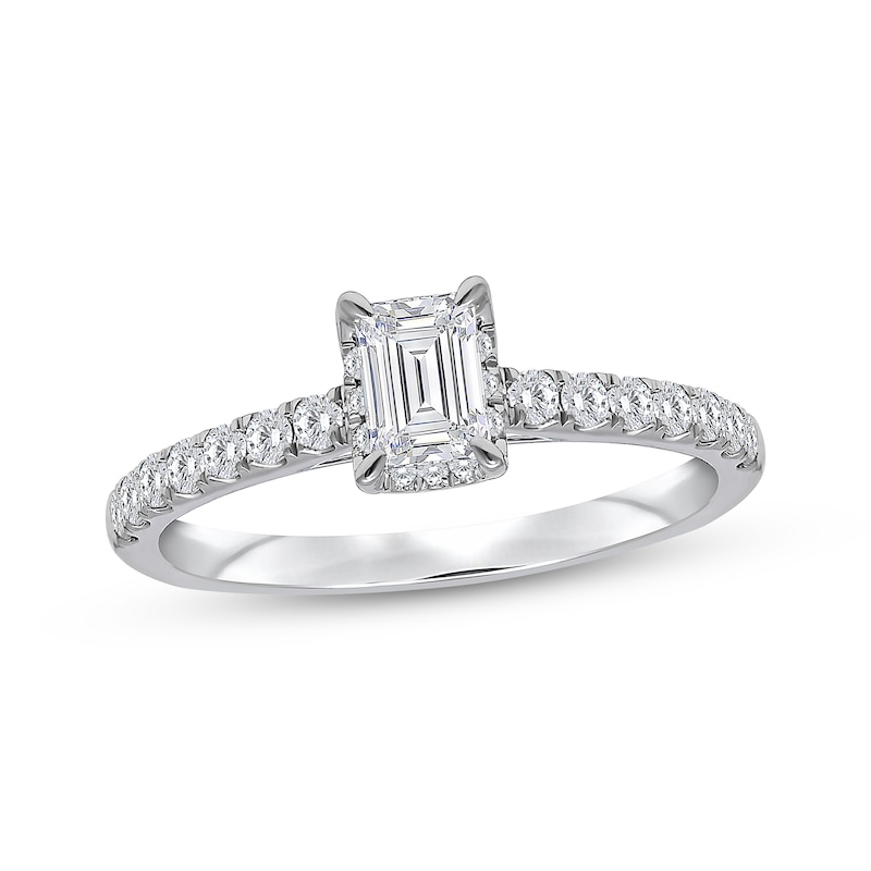 Main Image 1 of Adore Certified Emerald-Cut Diamond Engagement Ring 1 ct tw Platinum
