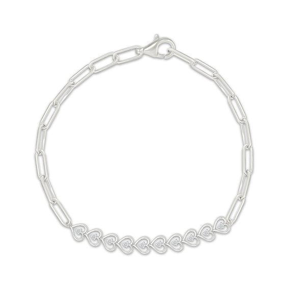 KAY Lab-Grown Diamonds Heart Link & Paperclip Chain Bracelet 1/5 ct tw Sterling Silver 7.5"