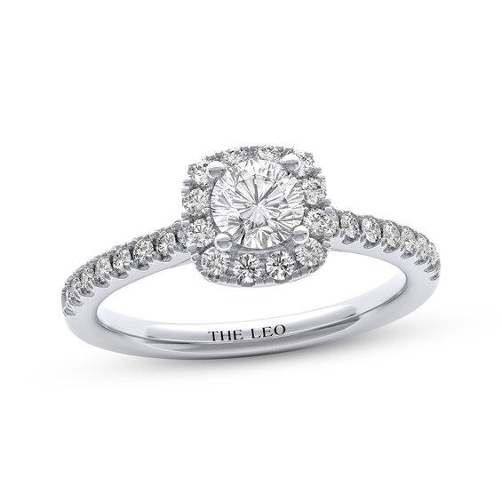 THE LEO Diamond Round-Cut Cushion Halo Engagement Ring 7/8 ct tw 14K White Gold