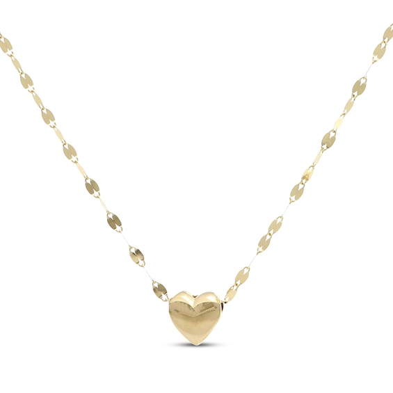 Polished Heart Valentino Chain Necklace Hollow 10K Yellow Gold 18"