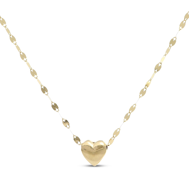 Main Image 1 of Polished Heart Valentino Chain Necklace Hollow 10K Yellow Gold 18"