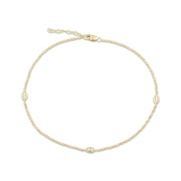 Round-Cut Diamond Evil Eye Anklet 1/10 ct tw 10K Yellow Gold 10.75"