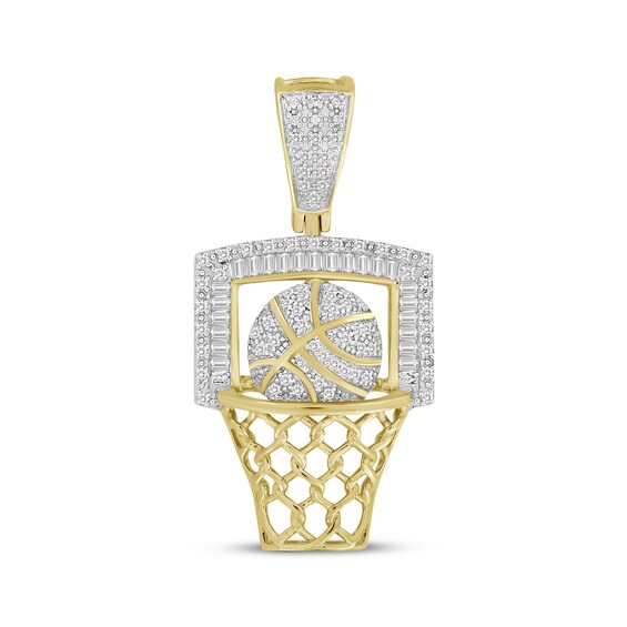 Men's Baguette & Round-Cut Diamond Basketball & Hoop Charm 1/4 ct tw 10K Yellow Gold