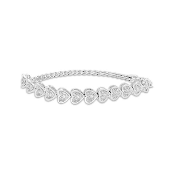 Diamond Double Heart Adjustable Bracelet 1/4 ct tw 10K White Gold