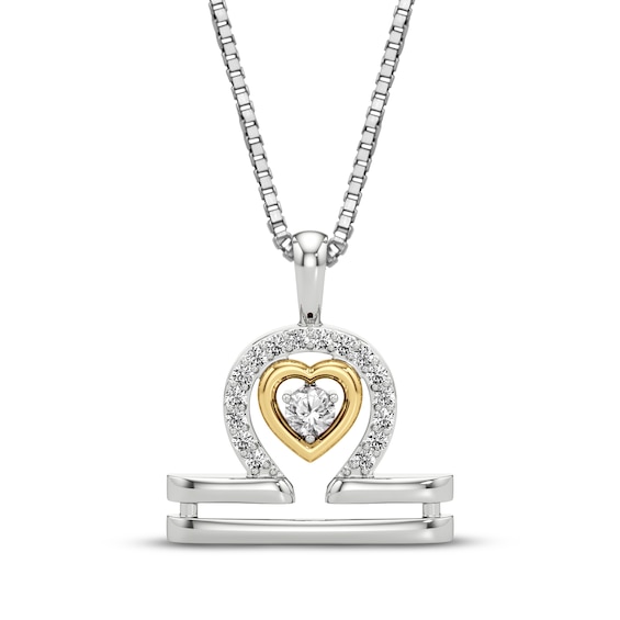 White Lab-Created Sapphire Libra Zodiac Symbol Necklace Sterling Silver & 10K Yellow Gold 18"