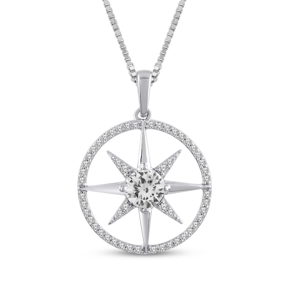 White Lab-Created Sapphire Star Circle Necklace Sterling Silver 18"