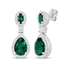 Thumbnail Image 1 of Pear-Shaped & Oval-Cut Lab-Created Emerald, White Lab-Created Sapphire Drop Earrings Sterling Silver