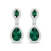 Thumbnail Image 2 of Pear-Shaped & Oval-Cut Lab-Created Emerald, White Lab-Created Sapphire Drop Earrings Sterling Silver