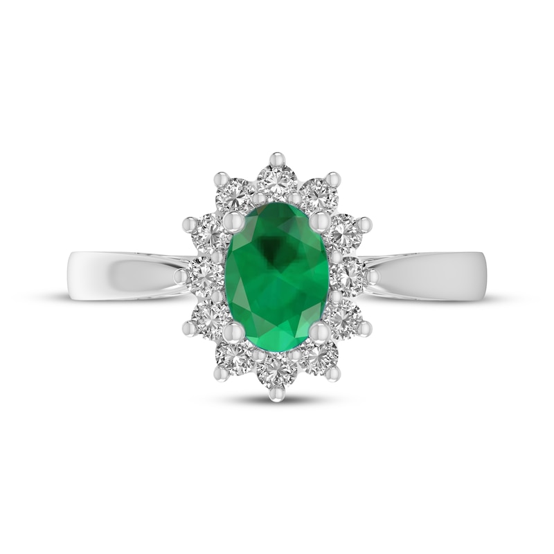 Main Image 3 of Oval-Cut Lab-Created Emerald & White Lab-Created Sapphire Starburst Halo Ring Sterling Silver