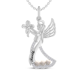 Cultured Pearl & Diamond "Faith" Angel Necklace 1/20 ct tw Sterling Silver 18"