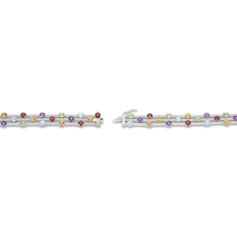 Main Image 3 of Peridot, Garnet, Citrine, Amethyst, Sky Blue Topaz & White Lab-Created Sapphire Three-Row Bracelet Sterling Silver 7.25"