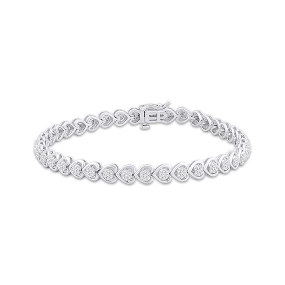 Diamond Heart Bracelet 1 ct tw Round-cut Sterling Silver 7.25"