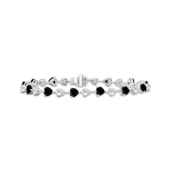 Heart-Shaped Black Onyx & White Lab-Created Sapphire Bracelet Sterling Silver 7.5"