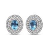 Thumbnail Image 1 of Oval-Cut Swiss Blue Topaz & White Lab-Created Sapphire Triple Halo Stud Earrings Sterling Silver