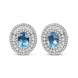 Oval-Cut Swiss Blue Topaz & White Lab-Created Sapphire Triple Halo Stud Earrings Sterling Silver