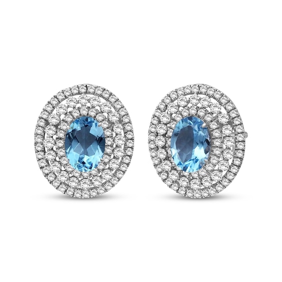 Oval-Cut Swiss Blue Topaz & White Lab-Created Sapphire Triple Halo Stud Earrings Sterling Silver