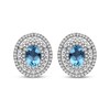 Thumbnail Image 2 of Oval-Cut Swiss Blue Topaz & White Lab-Created Sapphire Triple Halo Stud Earrings Sterling Silver