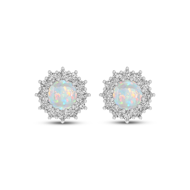 Main Image 2 of Lab-Created Opal & White Lab-Created Sapphire Starburst Halo Stud Earrings Sterling Silver