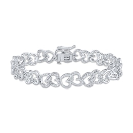 Diamond Nesting Hearts Bracelet 1 ct tw Sterling Silver 7"