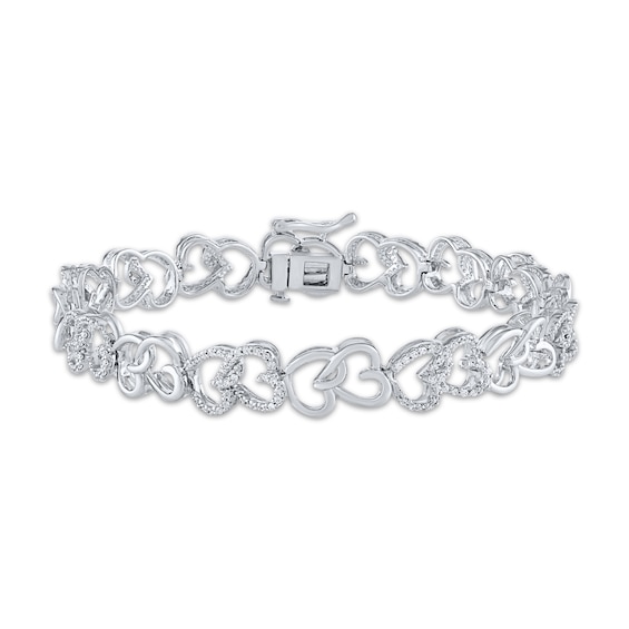 Diamond Nesting Hearts Bracelet 1 ct tw Sterling Silver 7"