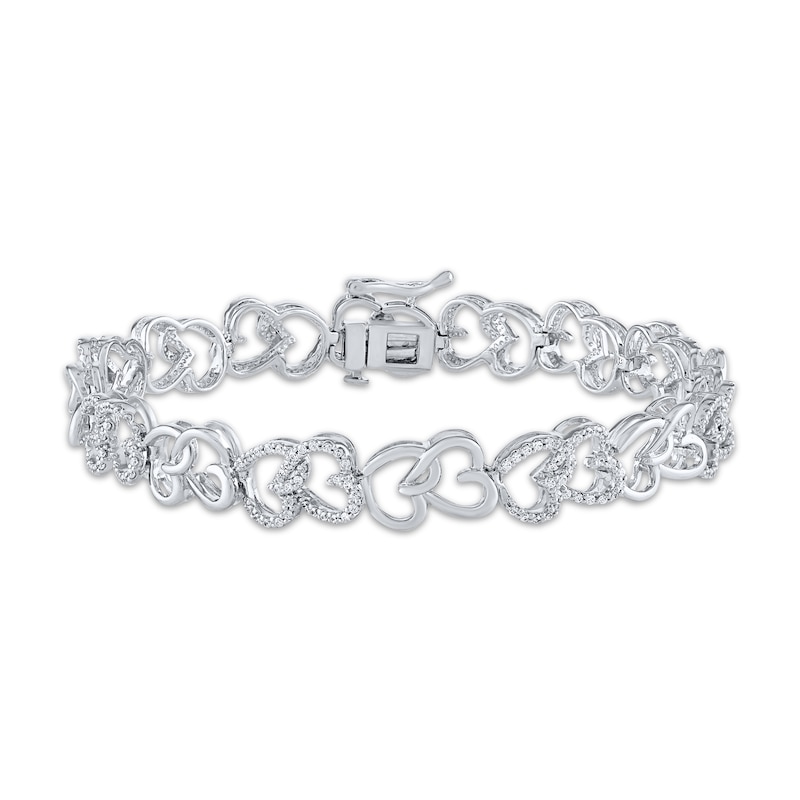 Main Image 1 of Diamond Nesting Hearts Bracelet 1 ct tw Sterling Silver 7"