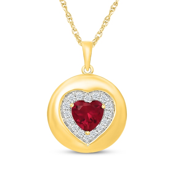 Heart-Shaped Lab-Created Ruby & White Lab-Created Sapphire Frame Necklace 24K Yellow Gold Vermeil Sterling Silver 18"