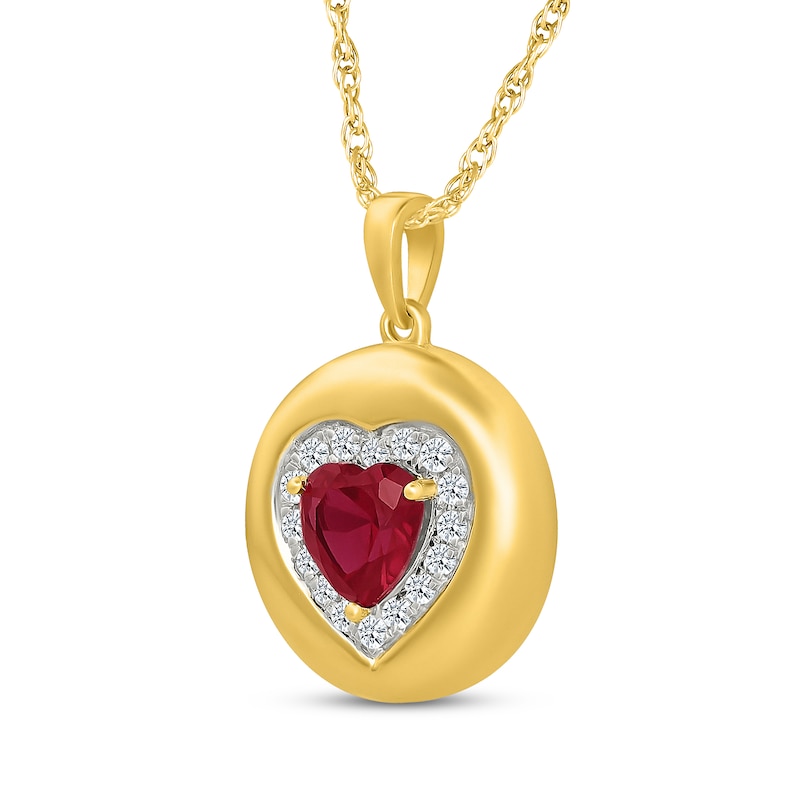 Main Image 2 of Heart-Shaped Lab-Created Ruby & White Lab-Created Sapphire Frame Necklace 24K Yellow Gold Vermeil Sterling Silver 18"