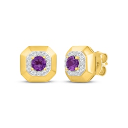 Amethyst & White Lab-Created Sapphire Frame Stud Earrings 24K Yellow Gold Vermeil Sterling Silver