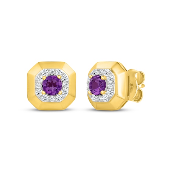 Amethyst & White Lab-Created Sapphire Frame Stud Earrings 24K Yellow Gold Vermeil Sterling Silver