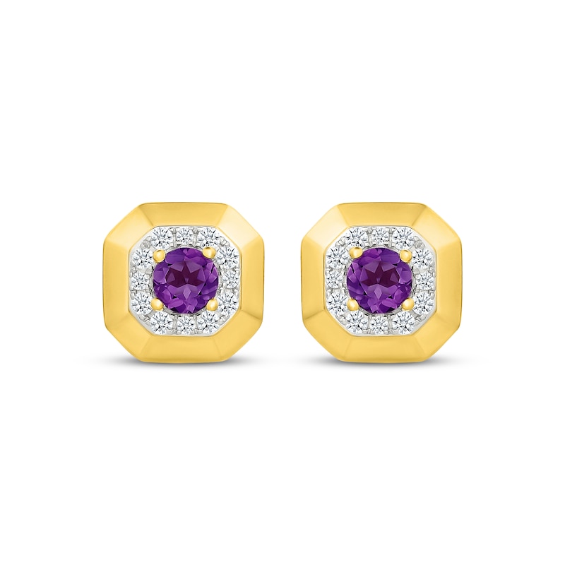 Main Image 2 of Amethyst & White Lab-Created Sapphire Frame Stud Earrings 24K Yellow Gold Vermeil Sterling Silver