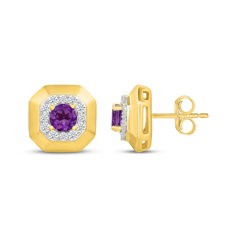 Main Image 3 of Amethyst & White Lab-Created Sapphire Frame Stud Earrings 24K Yellow Gold Vermeil Sterling Silver