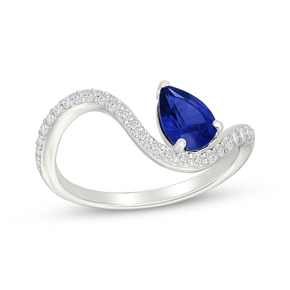 Pear-Shaped Blue Lab-Created Sapphire & White Lab-Created Sapphire Wave Fashion Ring Sterling Silver