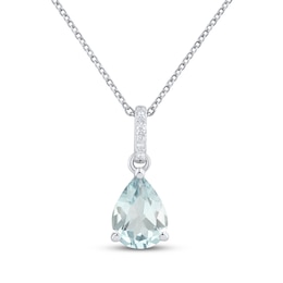 Pear-Shaped Aquamarine & Diamond Accent Necklace 10K White Gold 18"