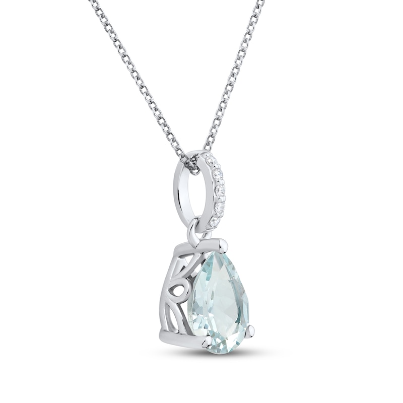 Main Image 2 of Pear-Shaped Aquamarine & Diamond Accent Necklace 10K White Gold 18"