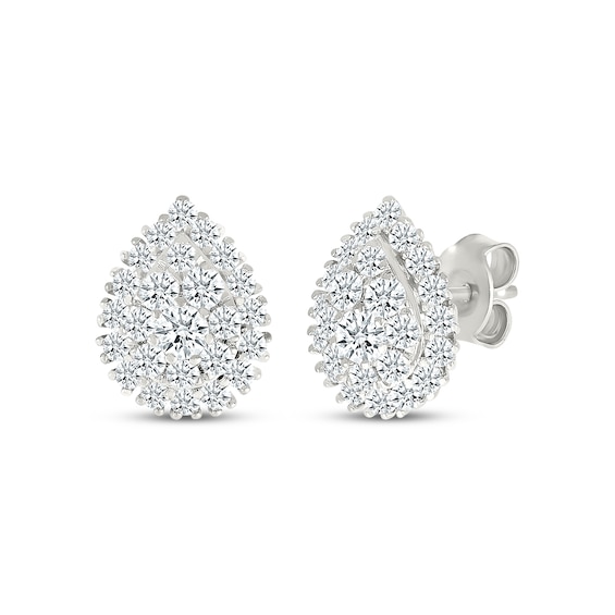 KAY Lab-Grown Diamonds Multi-Stone Pear-Shaped Halo Stud Earrings 1 ct tw Sterling Silver