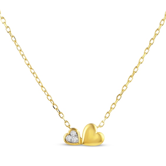 KAY Lab-Grown Diamonds Double Heart Diamond Accent Necklace 10K Yellow Gold 18"