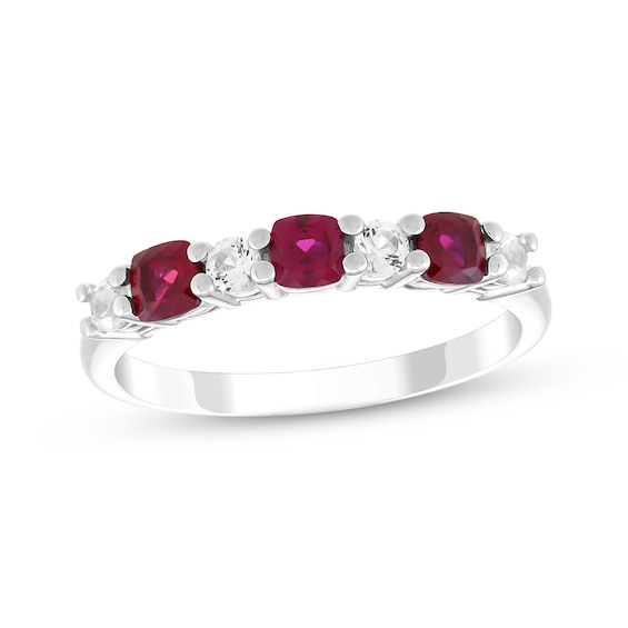 Cushion-Cut Lab-Created Ruby & Round-Cut White Lab-Created Sapphire Stackable Ring Sterling Silver