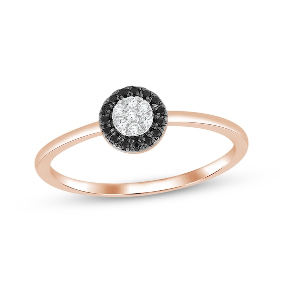 Black & White Multi-Diamond Center Halo Promise Ring 1/10 ct tw 10K Rose Gold
