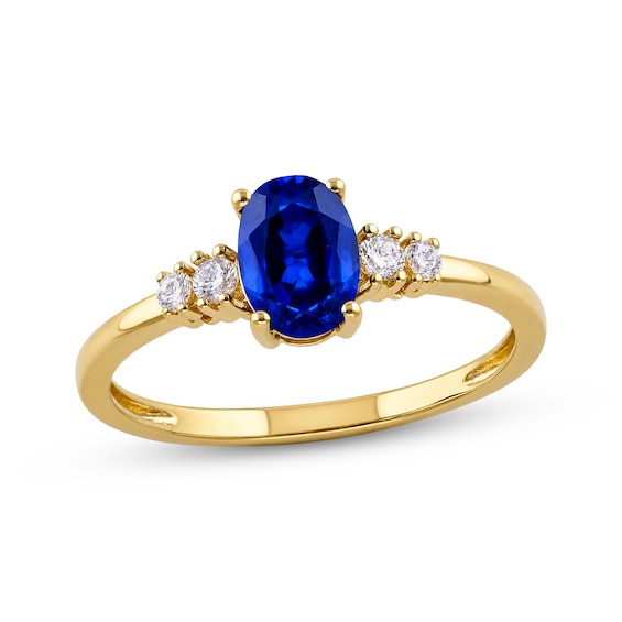 KAY Lab-Grown Diamonds & Oval-Cut Blue Lab-Created Sapphire Birthstone Ring 1/10 ct tw 10K Yellow Gold