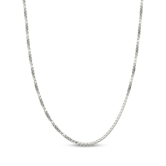 1.2mm Diamond-Cut Square Box Chain Necklace Solid 10K White Gold 18"
