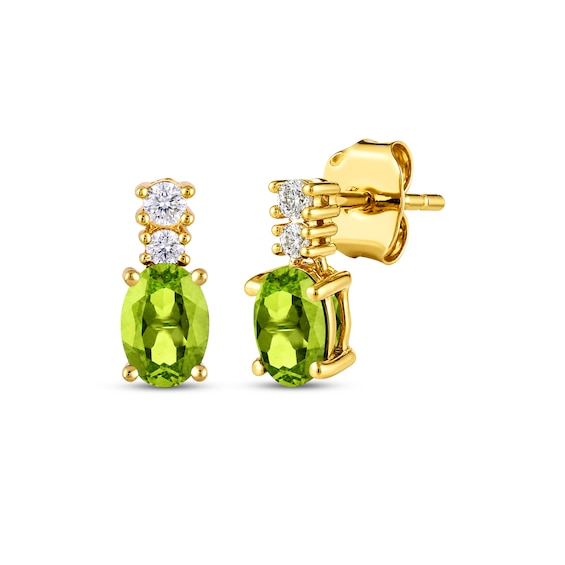 KAY Lab-Grown Diamonds & Oval-Cut Natural Peridot Drop Earrings 1/10 ct tw 10K Yellow Gold