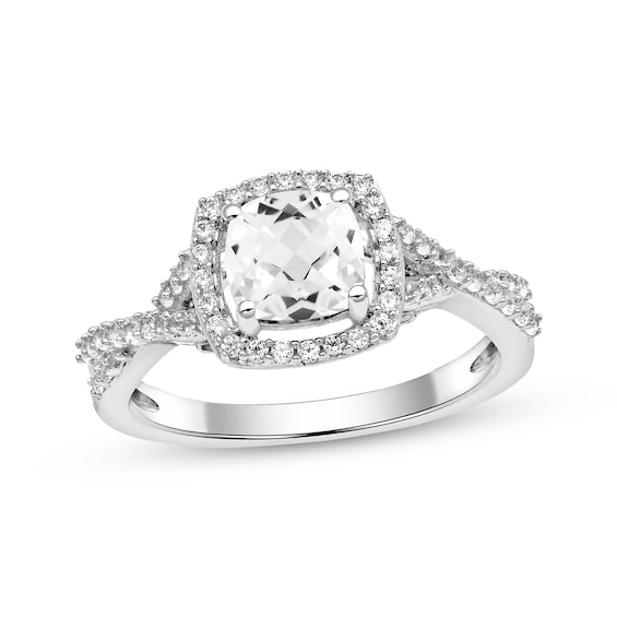 Cushion-Cut White Lab-Created Sapphire Halo Ring Sterling Silver
