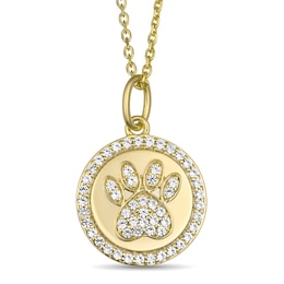 Engravable Paw Print Disc with Lab-Created White Sapphire Necklace (1-3 Lines)