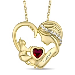 Lab-Created White Sapphire and Birthstone Cat Heart Pendant Necklace (1 Stone and Line)