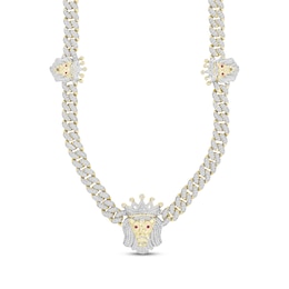Men's Diamond & Lab-Created Ruby Lion with Crown Necklace 2 ct tw 10K Yellow Gold 20"
