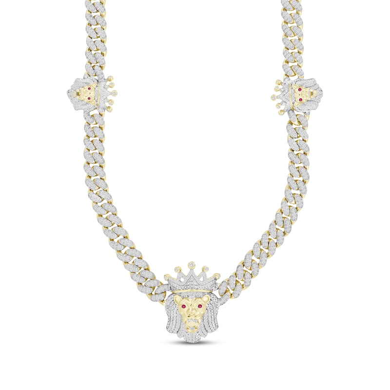 Main Image 1 of Men's Diamond & Lab-Created Ruby Lion with Crown Necklace 2 ct tw 10K Yellow Gold 20"