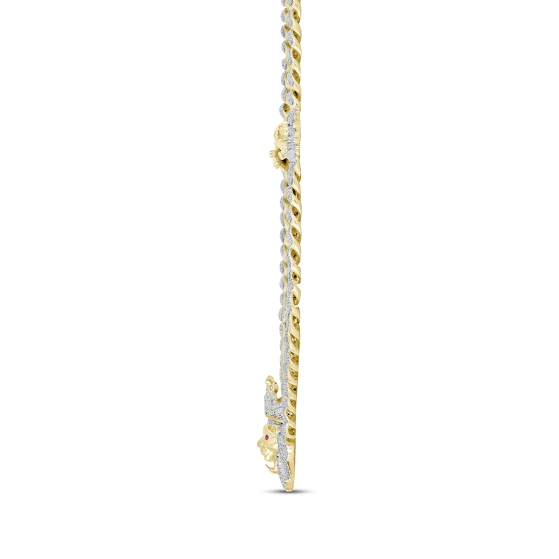 Main Image 3 of Men's Diamond & Lab-Created Ruby Lion with Crown Necklace 2 ct tw 10K Yellow Gold 20"